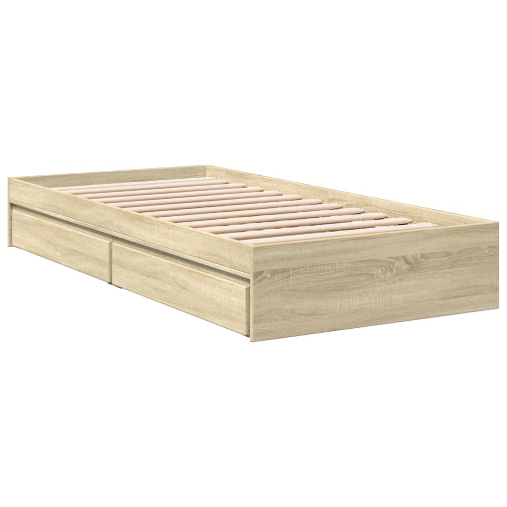 Bedframe met lades bewerkt hout sonoma eikenkleurig 90x190 cm Bedden & bedframes | Creëer jouw Trendy Thuis | Gratis bezorgd & Retour | Trendy.nl