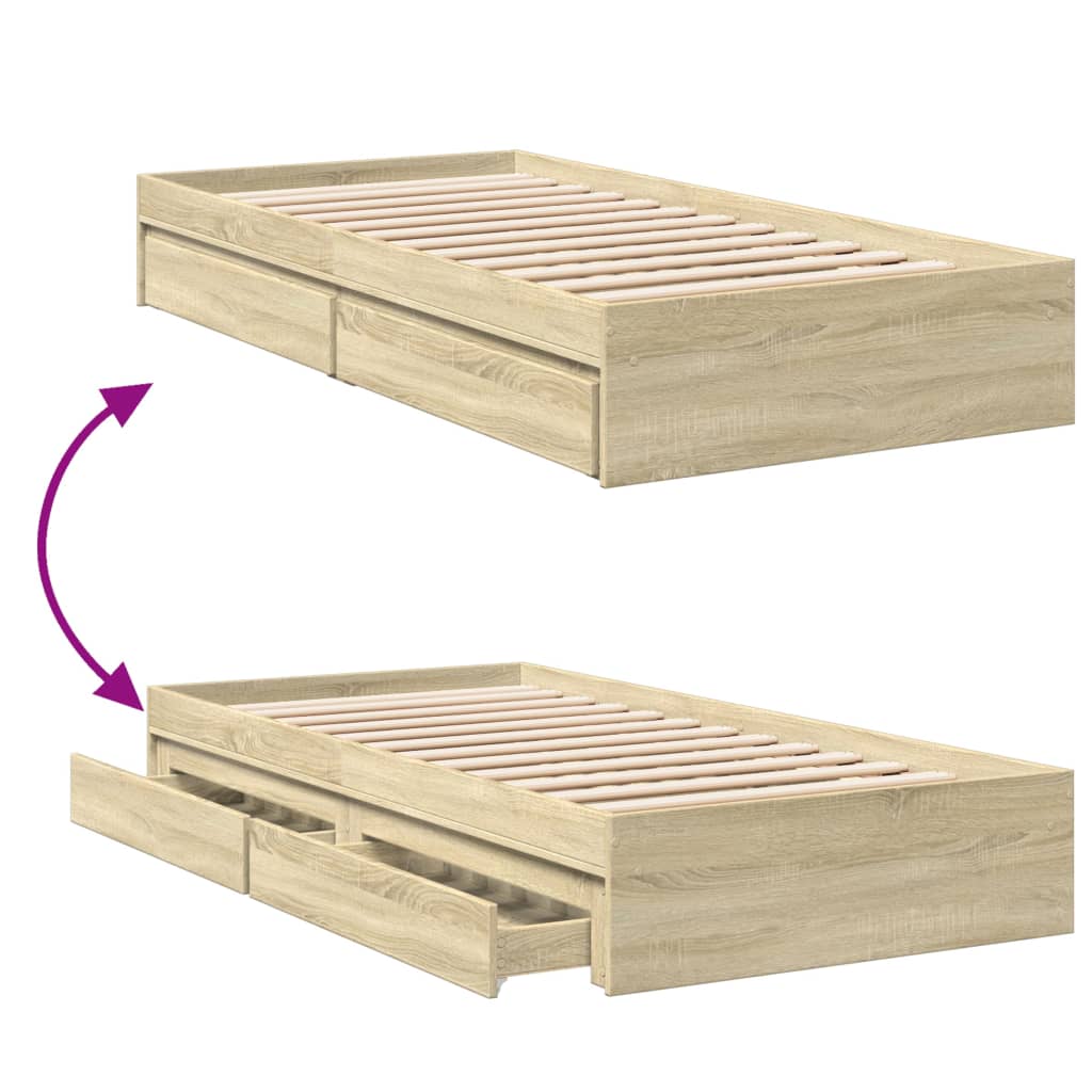 Bedframe met lades bewerkt hout sonoma eikenkleurig 90x190 cm Bedden & bedframes | Creëer jouw Trendy Thuis | Gratis bezorgd & Retour | Trendy.nl