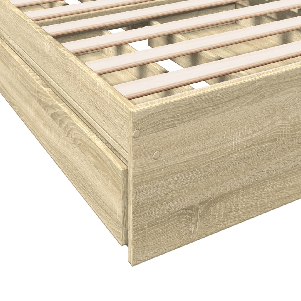 Bedframe met lades bewerkt hout sonoma eikenkleurig 90x190 cm Bedden & bedframes | Creëer jouw Trendy Thuis | Gratis bezorgd & Retour | Trendy.nl