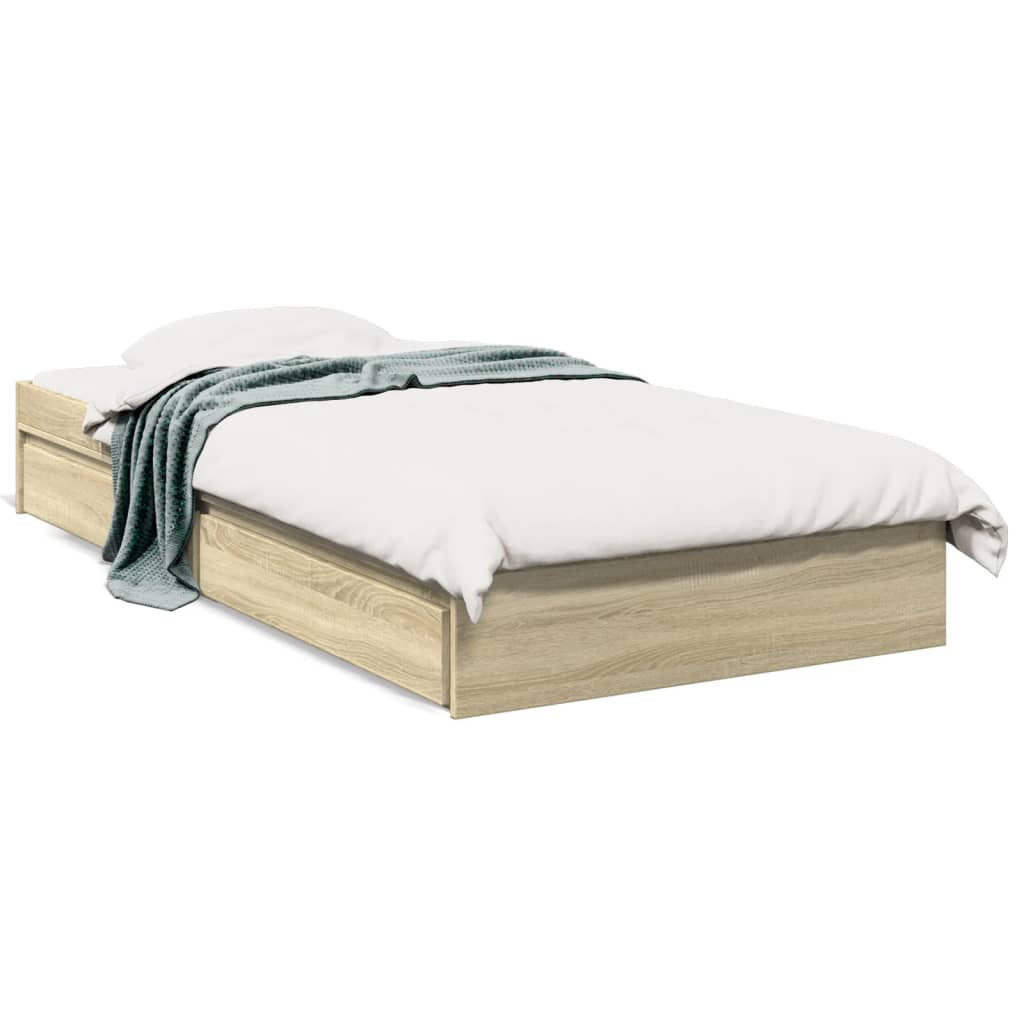 Bedframe met lades bewerkt hout sonoma eikenkleurig 90x190 cm Bedden & bedframes | Creëer jouw Trendy Thuis | Gratis bezorgd & Retour | Trendy.nl