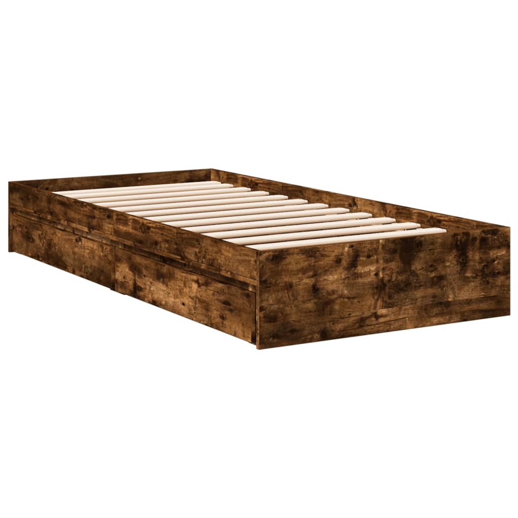 Bedframe met lades bewerkt hout gerookt eikenkleurig 90x190 cm Bedden & bedframes | Creëer jouw Trendy Thuis | Gratis bezorgd & Retour | Trendy.nl