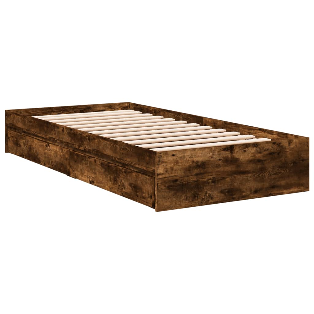 Bedframe met lades bewerkt hout gerookt eikenkleurig 90x190 cm Bedden & bedframes | Creëer jouw Trendy Thuis | Gratis bezorgd & Retour | Trendy.nl