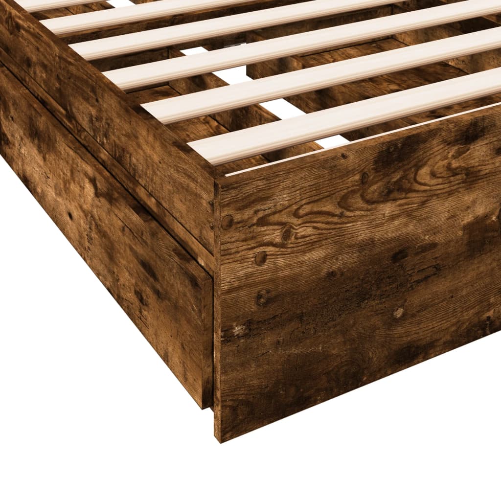 Bedframe met lades bewerkt hout gerookt eikenkleurig 90x190 cm Bedden & bedframes | Creëer jouw Trendy Thuis | Gratis bezorgd & Retour | Trendy.nl