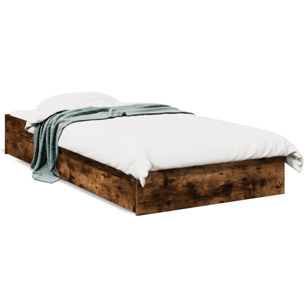 Bedframe met lades bewerkt hout gerookt eikenkleurig 90x190 cm Bedden & bedframes | Creëer jouw Trendy Thuis | Gratis bezorgd & Retour | Trendy.nl