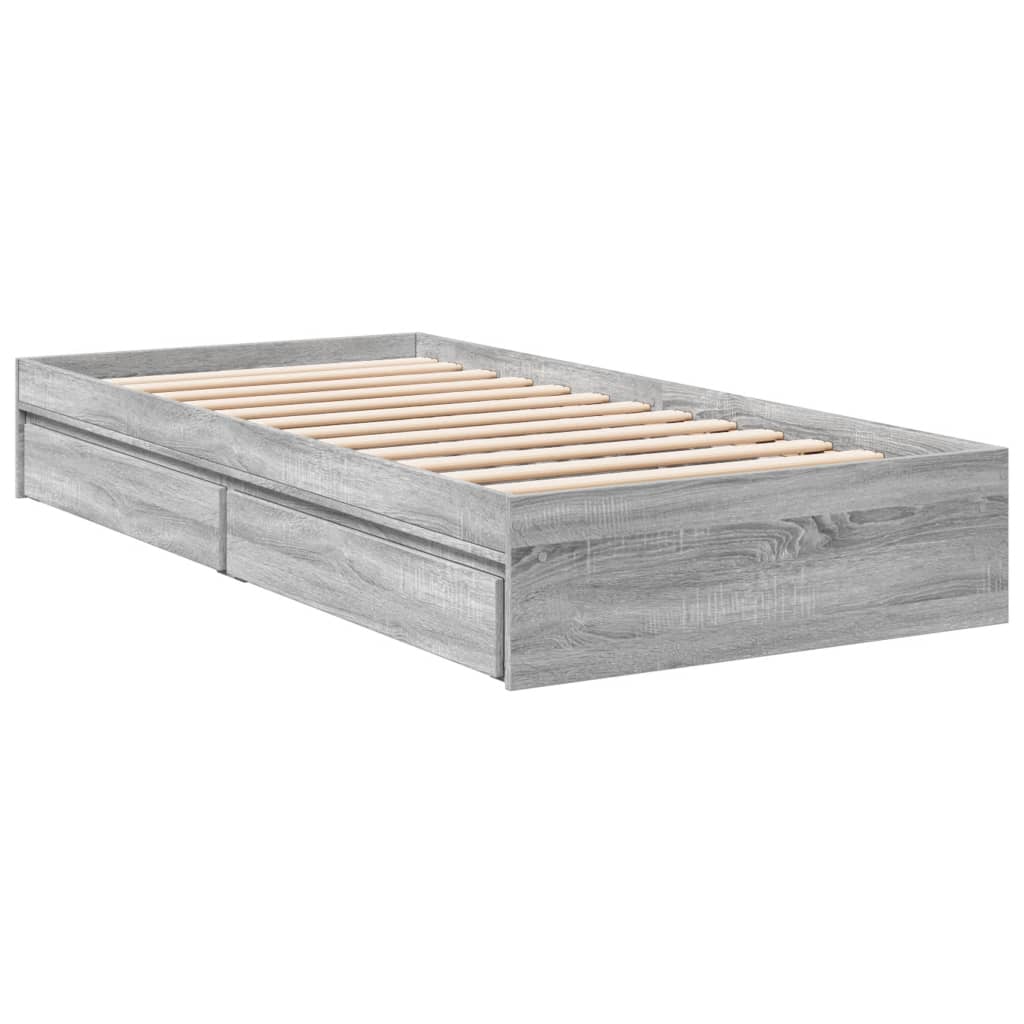 Bedframe met lades bewerkt hout grijs sonoma eiken 90x190 cm Bedden & bedframes | Creëer jouw Trendy Thuis | Gratis bezorgd & Retour | Trendy.nl