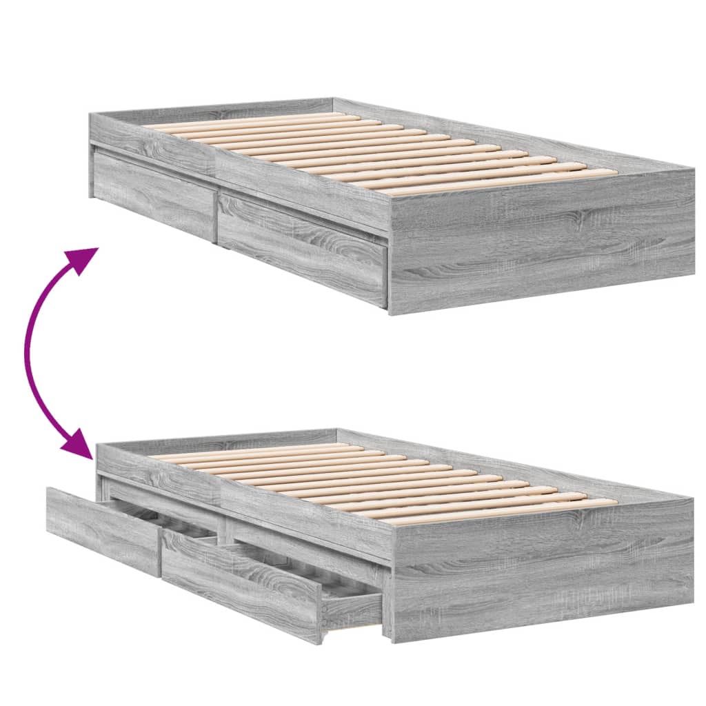 Bedframe met lades bewerkt hout grijs sonoma eiken 90x190 cm Bedden & bedframes | Creëer jouw Trendy Thuis | Gratis bezorgd & Retour | Trendy.nl