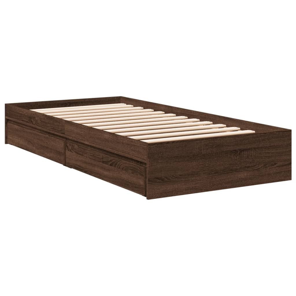 Bedframe met lades bewerkt hout bruin eikenkleurig 90x190 cm Bedden & bedframes | Creëer jouw Trendy Thuis | Gratis bezorgd & Retour | Trendy.nl