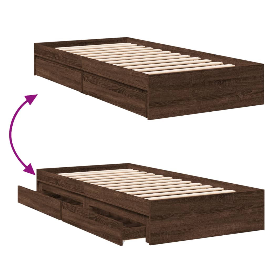 Bedframe met lades bewerkt hout bruin eikenkleurig 90x190 cm Bedden & bedframes | Creëer jouw Trendy Thuis | Gratis bezorgd & Retour | Trendy.nl