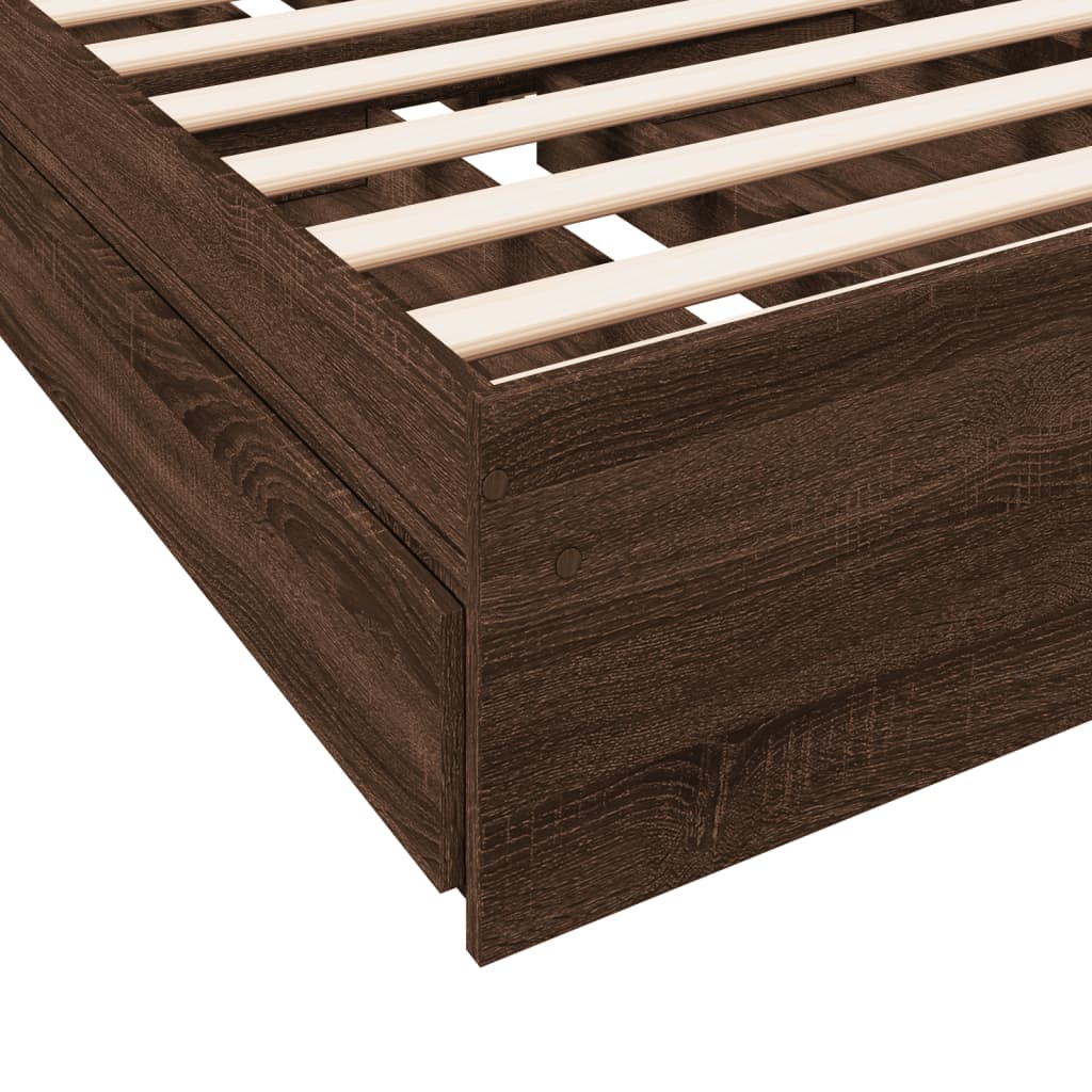 Bedframe met lades bewerkt hout bruin eikenkleurig 90x190 cm Bedden & bedframes | Creëer jouw Trendy Thuis | Gratis bezorgd & Retour | Trendy.nl