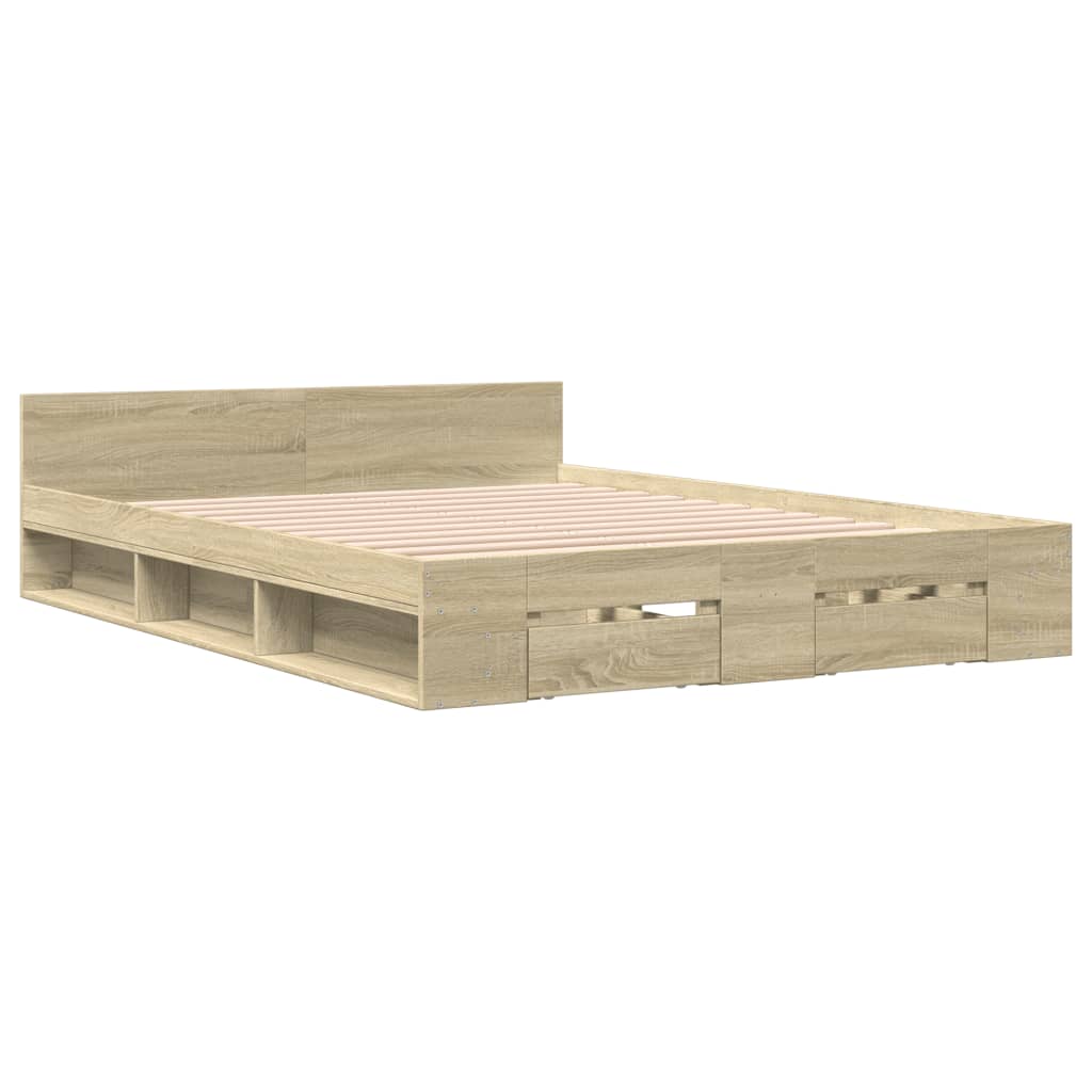 Bedframe met lades bewerkt hout sonoma eikenkleurig 150x200 cm Bedden & bedframes | Creëer jouw Trendy Thuis | Gratis bezorgd & Retour | Trendy.nl