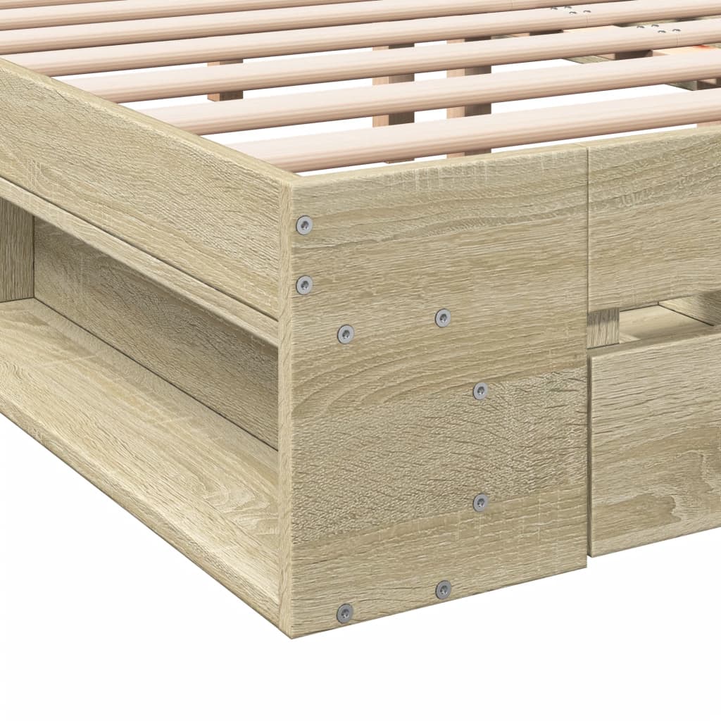 Bedframe met lades bewerkt hout sonoma eikenkleurig 150x200 cm Bedden & bedframes | Creëer jouw Trendy Thuis | Gratis bezorgd & Retour | Trendy.nl