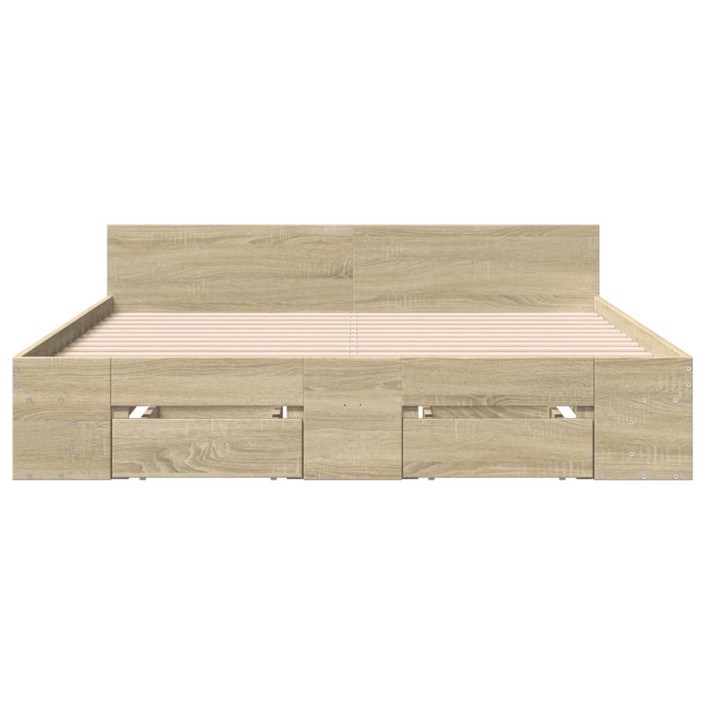 Bedframe met lades bewerkt hout sonoma eikenkleurig 140x200 cm Bedden & bedframes | Creëer jouw Trendy Thuis | Gratis bezorgd & Retour | Trendy.nl