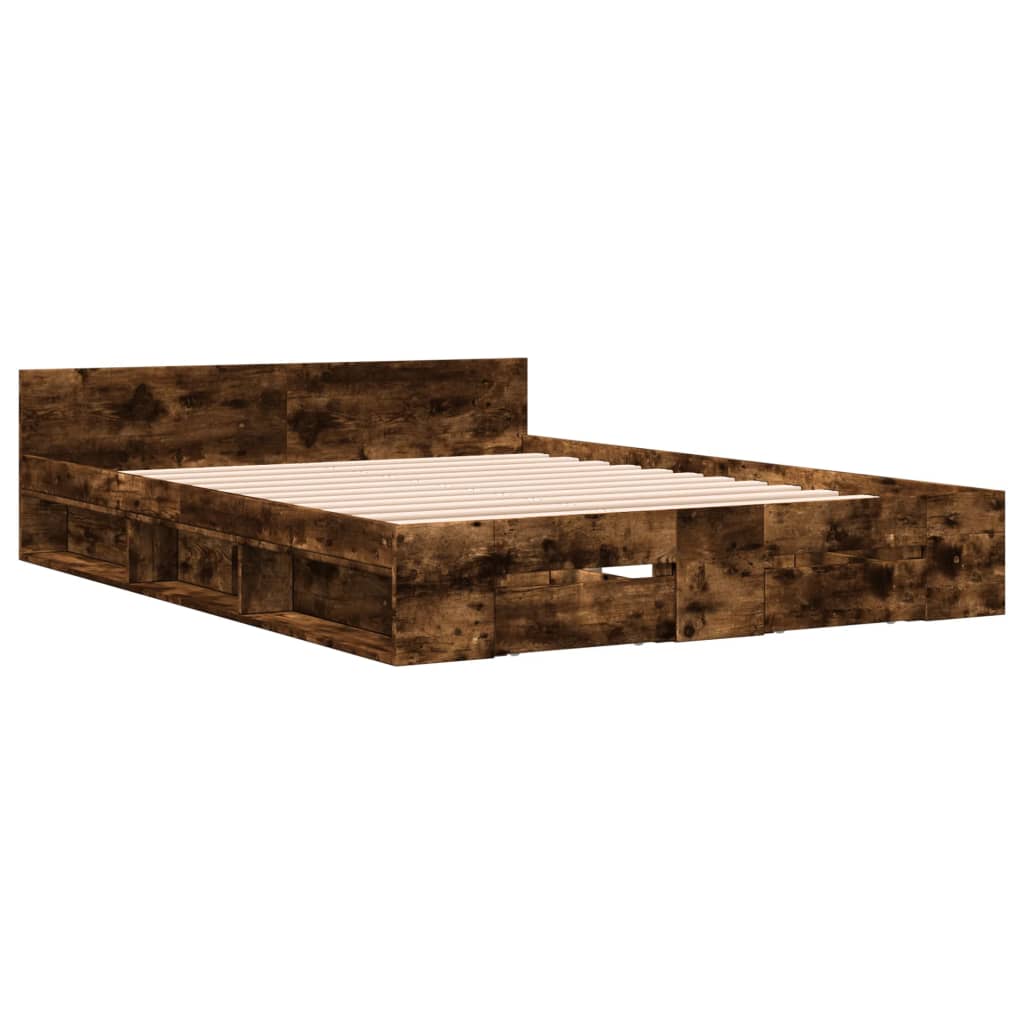 Bedframe met lades bewerkt hout gerookt eikenkleurig 120x200 cm Bedden & bedframes | Creëer jouw Trendy Thuis | Gratis bezorgd & Retour | Trendy.nl