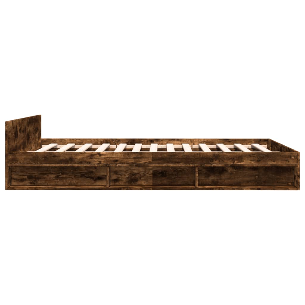 Bedframe met lades bewerkt hout gerookt eikenkleurig 120x200 cm Bedden & bedframes | Creëer jouw Trendy Thuis | Gratis bezorgd & Retour | Trendy.nl