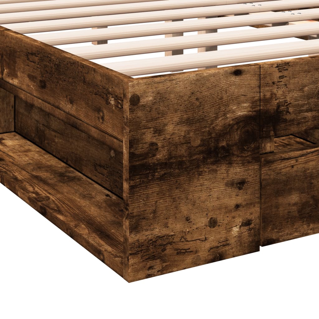 Bedframe met lades bewerkt hout gerookt eikenkleurig 120x200 cm Bedden & bedframes | Creëer jouw Trendy Thuis | Gratis bezorgd & Retour | Trendy.nl