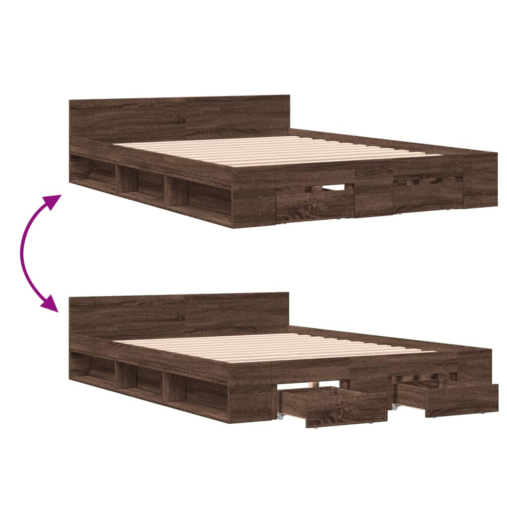 Bedframe met lades bewerkt hout bruin eikenkleurig 120x200 cm Bedden & bedframes | Creëer jouw Trendy Thuis | Gratis bezorgd & Retour | Trendy.nl