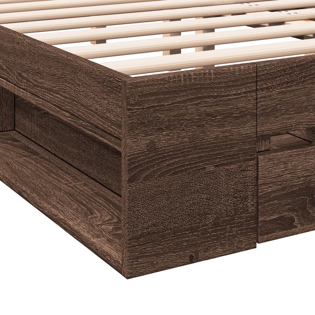 Bedframe met lades bewerkt hout bruin eikenkleurig 120x200 cm Bedden & bedframes | Creëer jouw Trendy Thuis | Gratis bezorgd & Retour | Trendy.nl