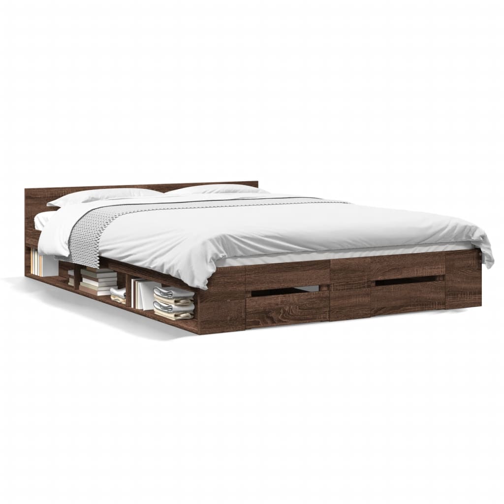 Bedframe met lades bewerkt hout bruin eikenkleurig 120x200 cm Bedden & bedframes | Creëer jouw Trendy Thuis | Gratis bezorgd & Retour | Trendy.nl