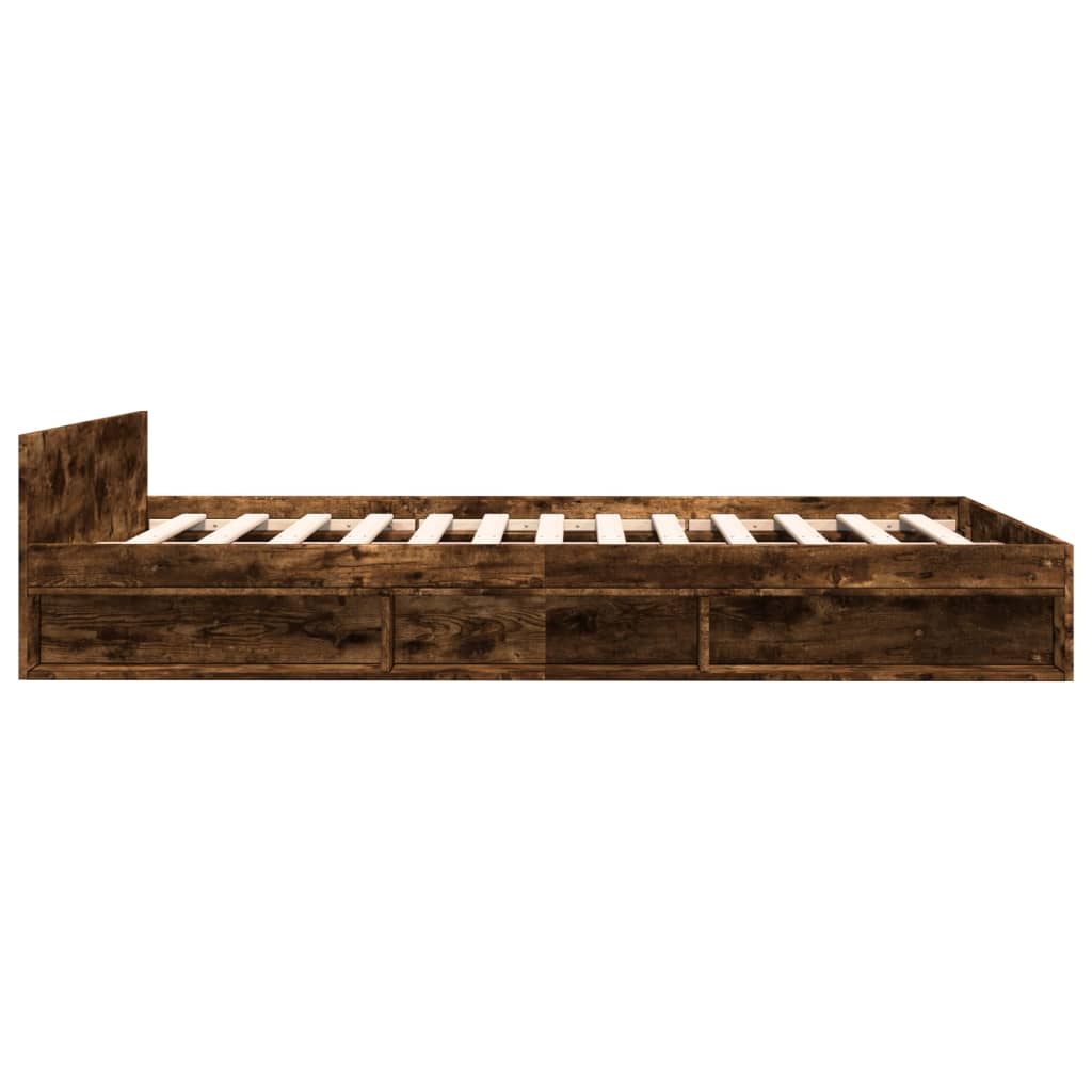 Bedframe met lades bewerkt hout gerookt eikenkleurig 140x190 cm Bedden & bedframes | Creëer jouw Trendy Thuis | Gratis bezorgd & Retour | Trendy.nl