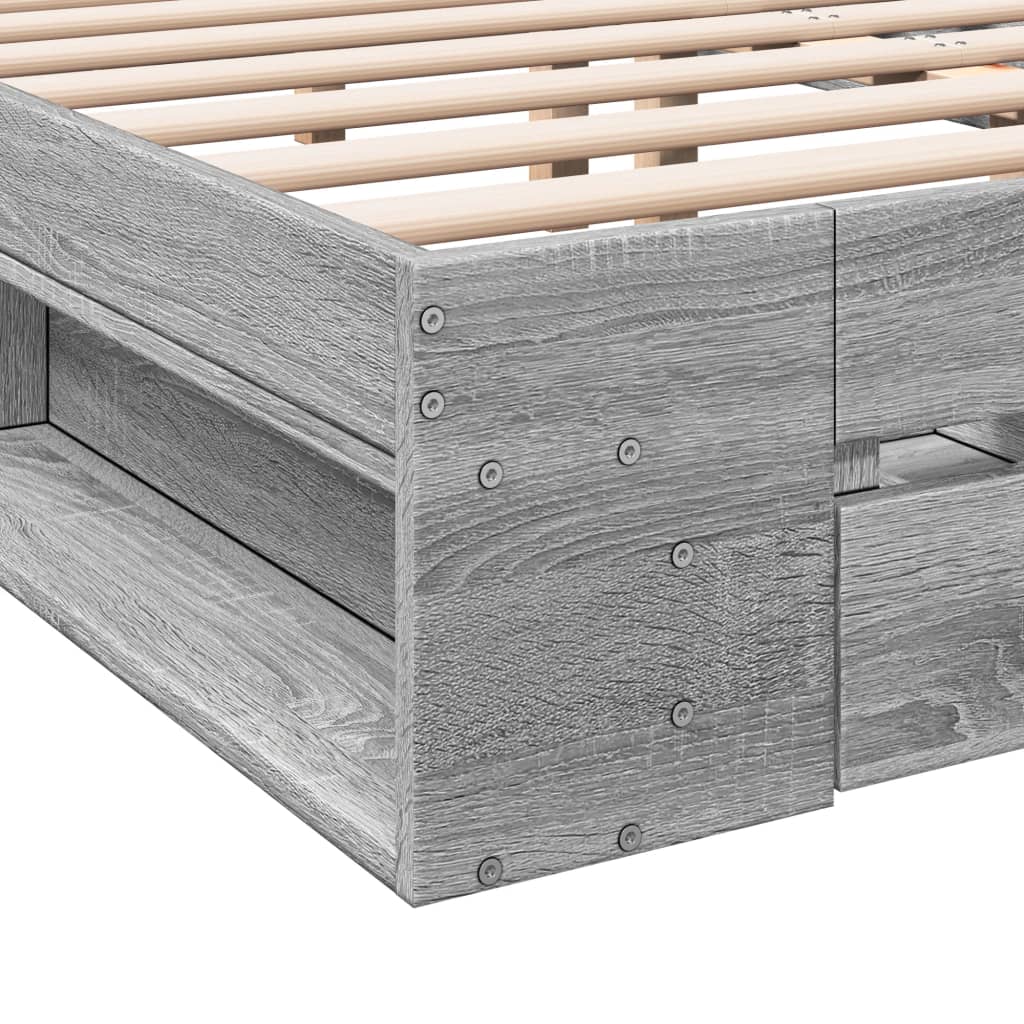 Bedframe met lades bewerkt hout grijs sonoma eiken 140x190 cm Bedden & bedframes | Creëer jouw Trendy Thuis | Gratis bezorgd & Retour | Trendy.nl