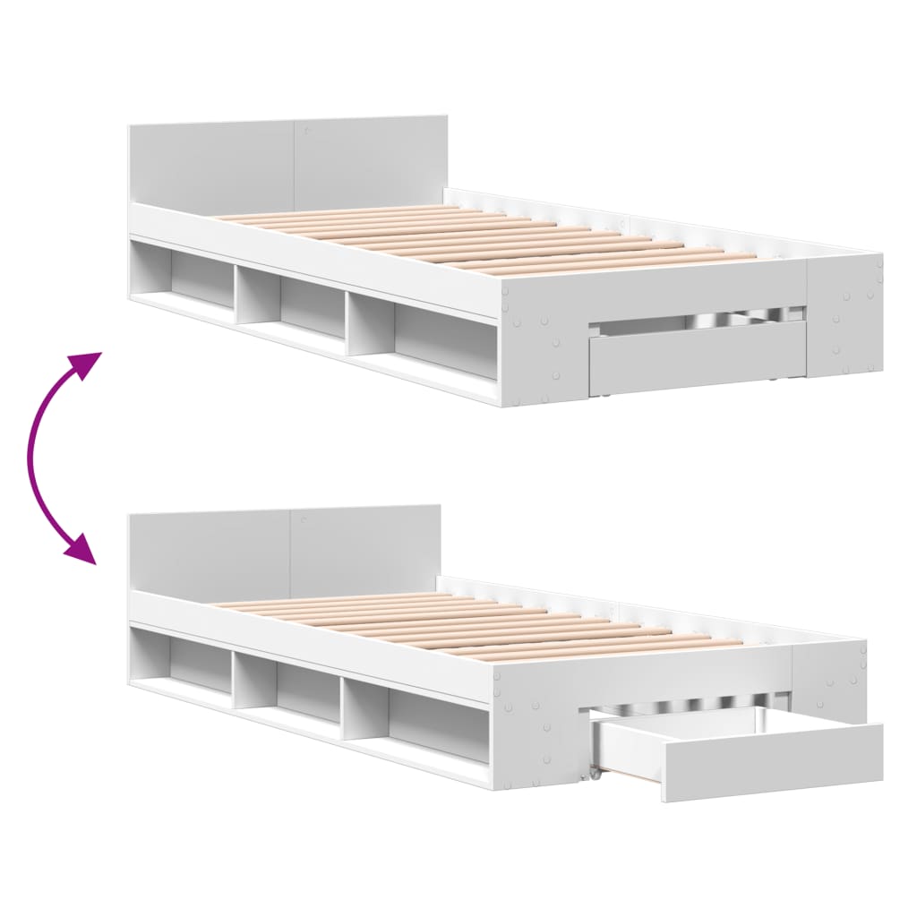 Bedframe met lade bewerkt hout wit 90x190 cm Bedden & bedframes | Creëer jouw Trendy Thuis | Gratis bezorgd & Retour | Trendy.nl