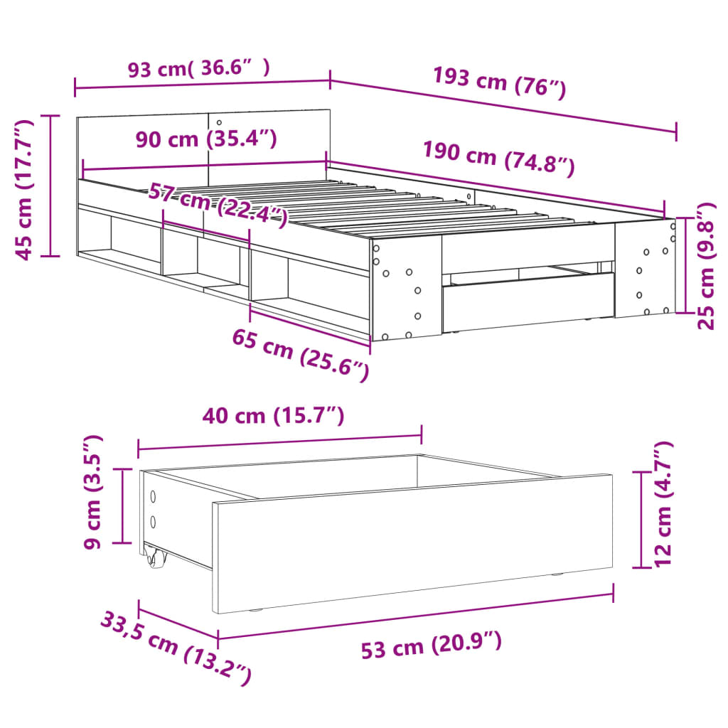 Bedframe met lade bewerkt hout wit 90x190 cm Bedden & bedframes | Creëer jouw Trendy Thuis | Gratis bezorgd & Retour | Trendy.nl