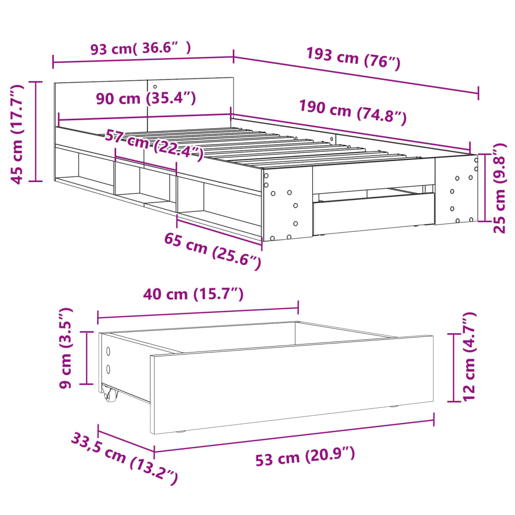 Bedframe met lade bewerkt hout zwart 90x190 cm Bedden & bedframes | Creëer jouw Trendy Thuis | Gratis bezorgd & Retour | Trendy.nl