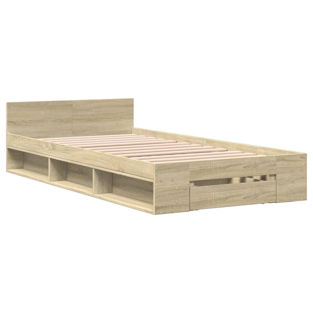 Bedframe met lade bewerkt hout sonoma eikenkleurig 90x190 cm Bedden & bedframes | Creëer jouw Trendy Thuis | Gratis bezorgd & Retour | Trendy.nl