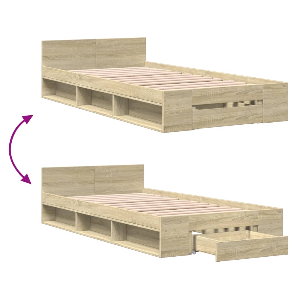 Bedframe met lade bewerkt hout sonoma eikenkleurig 90x190 cm Bedden & bedframes | Creëer jouw Trendy Thuis | Gratis bezorgd & Retour | Trendy.nl