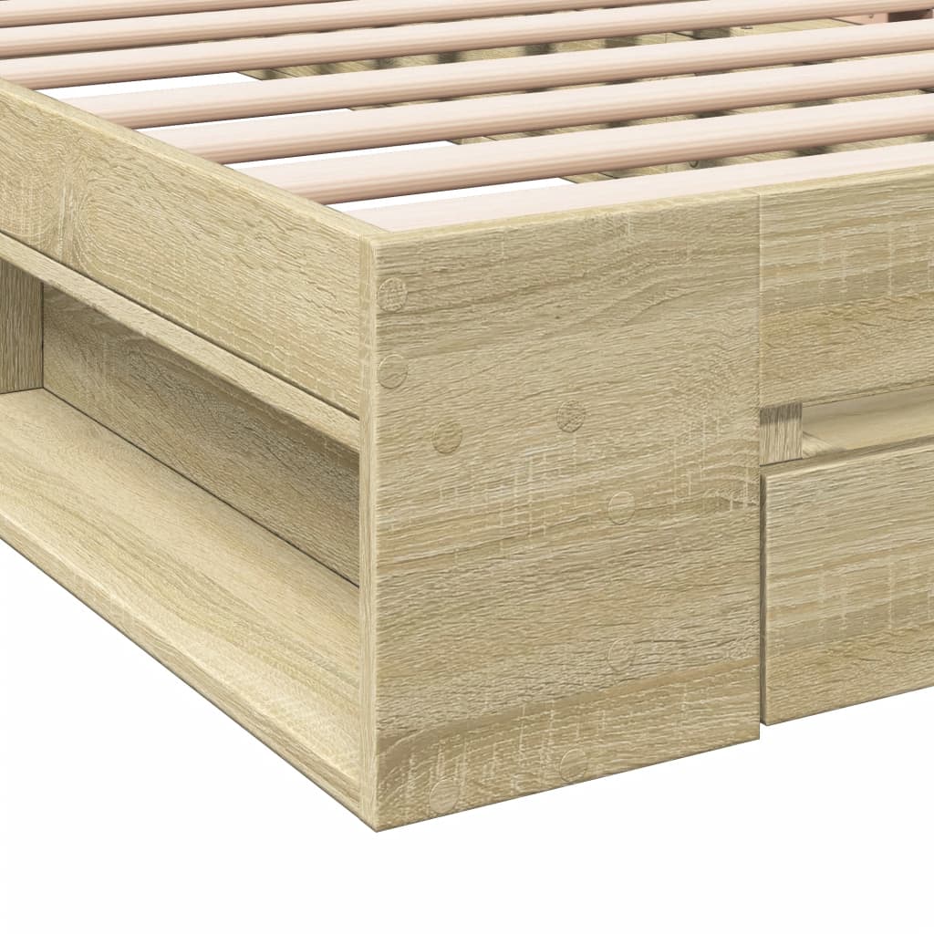 Bedframe met lade bewerkt hout sonoma eikenkleurig 90x190 cm Bedden & bedframes | Creëer jouw Trendy Thuis | Gratis bezorgd & Retour | Trendy.nl