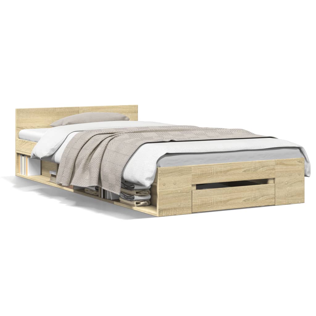 Bedframe met lade bewerkt hout sonoma eikenkleurig 90x190 cm Bedden & bedframes | Creëer jouw Trendy Thuis | Gratis bezorgd & Retour | Trendy.nl