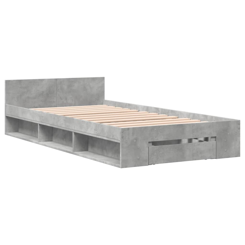 Bedframe met lade bewerkt hout betongrijs 90x190 cm Bedden & bedframes | Creëer jouw Trendy Thuis | Gratis bezorgd & Retour | Trendy.nl