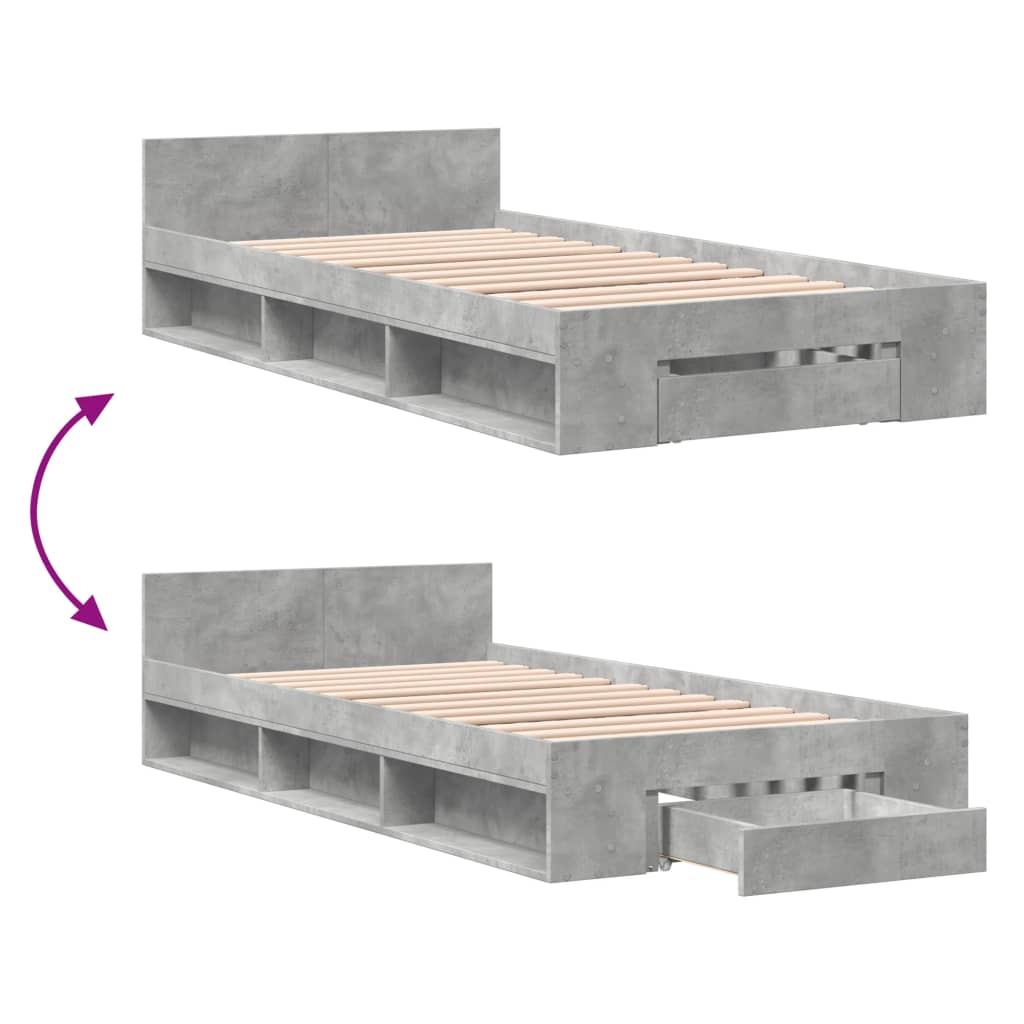 Bedframe met lade bewerkt hout betongrijs 90x190 cm Bedden & bedframes | Creëer jouw Trendy Thuis | Gratis bezorgd & Retour | Trendy.nl