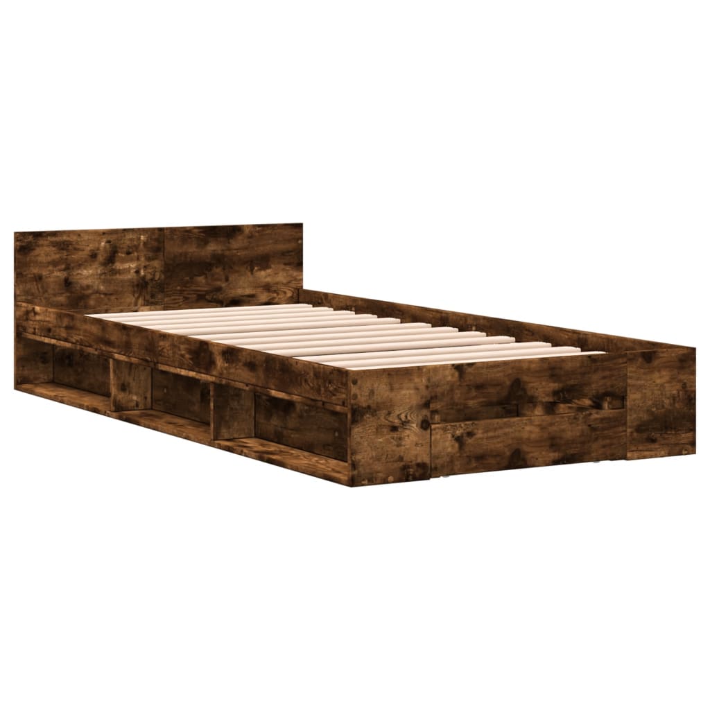 Bedframe met lade bewerkt hout gerookt eikenkleurig 90x190 cm Bedden & bedframes | Creëer jouw Trendy Thuis | Gratis bezorgd & Retour | Trendy.nl