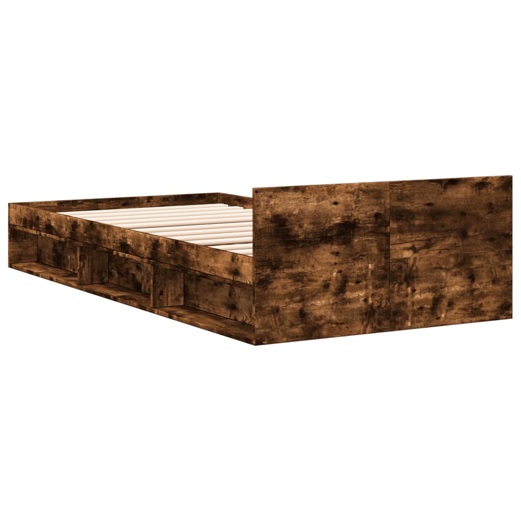 Bedframe met lade bewerkt hout gerookt eikenkleurig 90x190 cm Bedden & bedframes | Creëer jouw Trendy Thuis | Gratis bezorgd & Retour | Trendy.nl