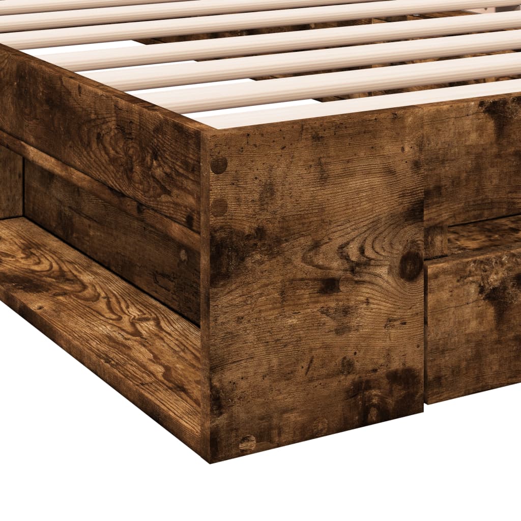 Bedframe met lade bewerkt hout gerookt eikenkleurig 90x190 cm Bedden & bedframes | Creëer jouw Trendy Thuis | Gratis bezorgd & Retour | Trendy.nl