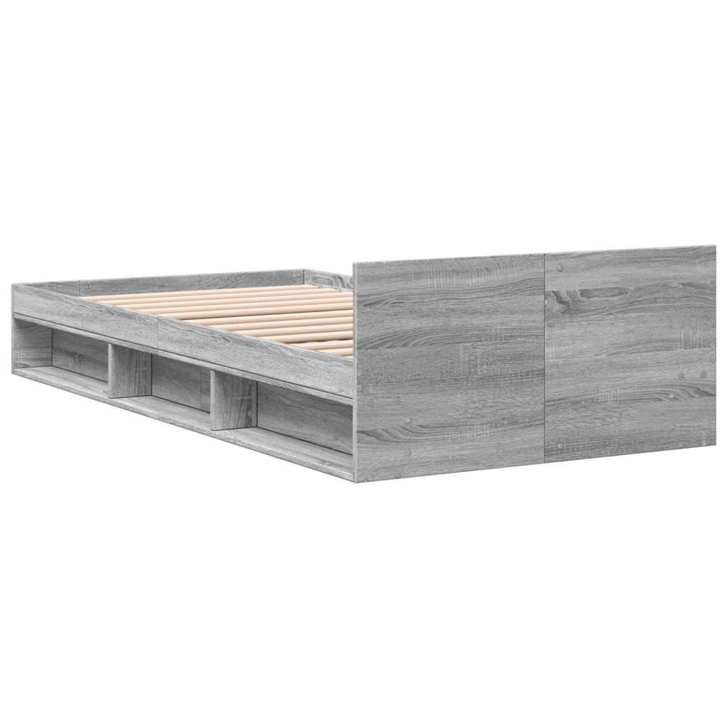 Bedframe met lade bewerkt hout grijs sonoma eiken 90x190 cm Bedden & bedframes | Creëer jouw Trendy Thuis | Gratis bezorgd & Retour | Trendy.nl