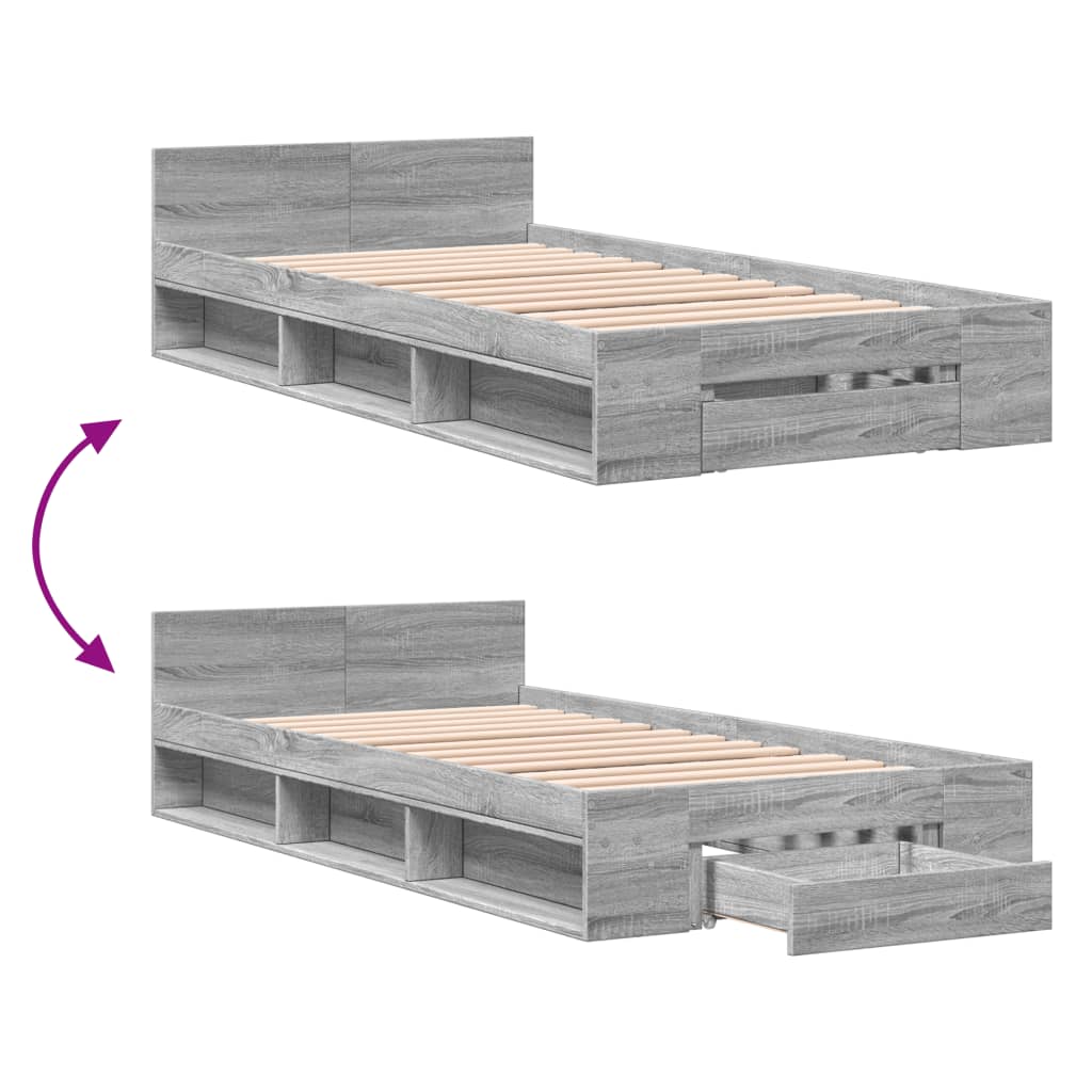 Bedframe met lade bewerkt hout grijs sonoma eiken 90x190 cm Bedden & bedframes | Creëer jouw Trendy Thuis | Gratis bezorgd & Retour | Trendy.nl