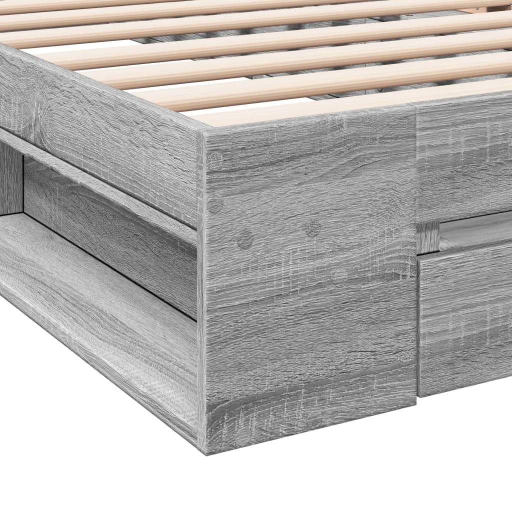 Bedframe met lade bewerkt hout grijs sonoma eiken 90x190 cm Bedden & bedframes | Creëer jouw Trendy Thuis | Gratis bezorgd & Retour | Trendy.nl