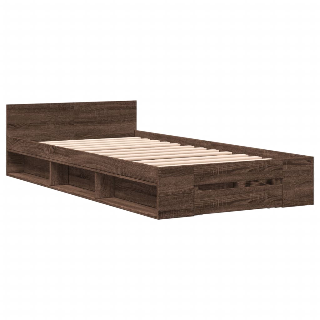 Bedframe met lade bewerkt hout bruin eikenkleurig 90x190 cm Bedden & bedframes | Creëer jouw Trendy Thuis | Gratis bezorgd & Retour | Trendy.nl