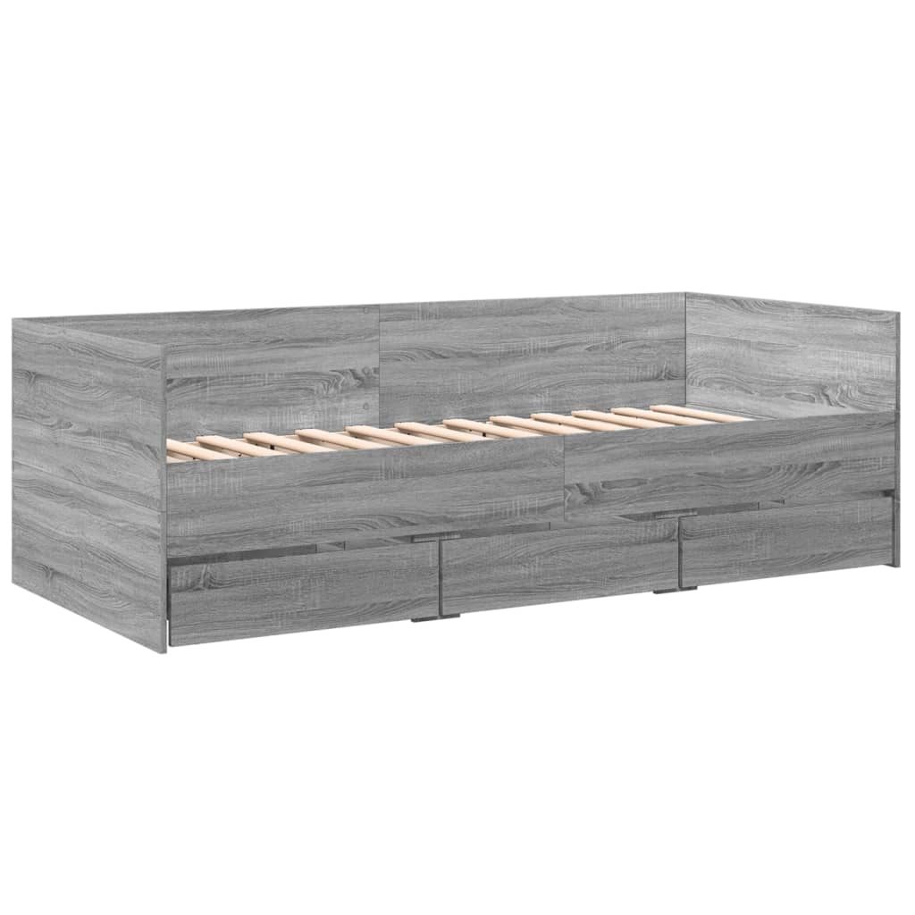 Slaapbank met lades 100x200 cm bewerkt hout grijs sonoma eiken Bedden & bedframes | Creëer jouw Trendy Thuis | Gratis bezorgd & Retour | Trendy.nl