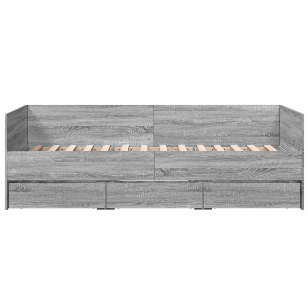 Slaapbank met lades 100x200 cm bewerkt hout grijs sonoma eiken Bedden & bedframes | Creëer jouw Trendy Thuis | Gratis bezorgd & Retour | Trendy.nl