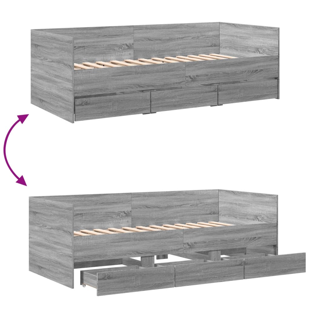 Slaapbank met lades 100x200 cm bewerkt hout grijs sonoma eiken Bedden & bedframes | Creëer jouw Trendy Thuis | Gratis bezorgd & Retour | Trendy.nl