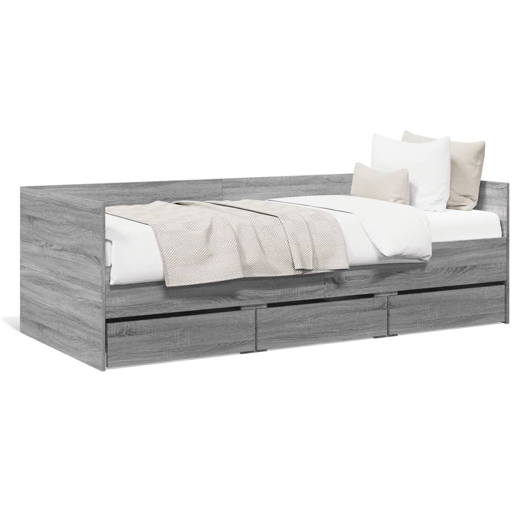 Slaapbank met lades 100x200 cm bewerkt hout grijs sonoma eiken Bedden & bedframes | Creëer jouw Trendy Thuis | Gratis bezorgd & Retour | Trendy.nl