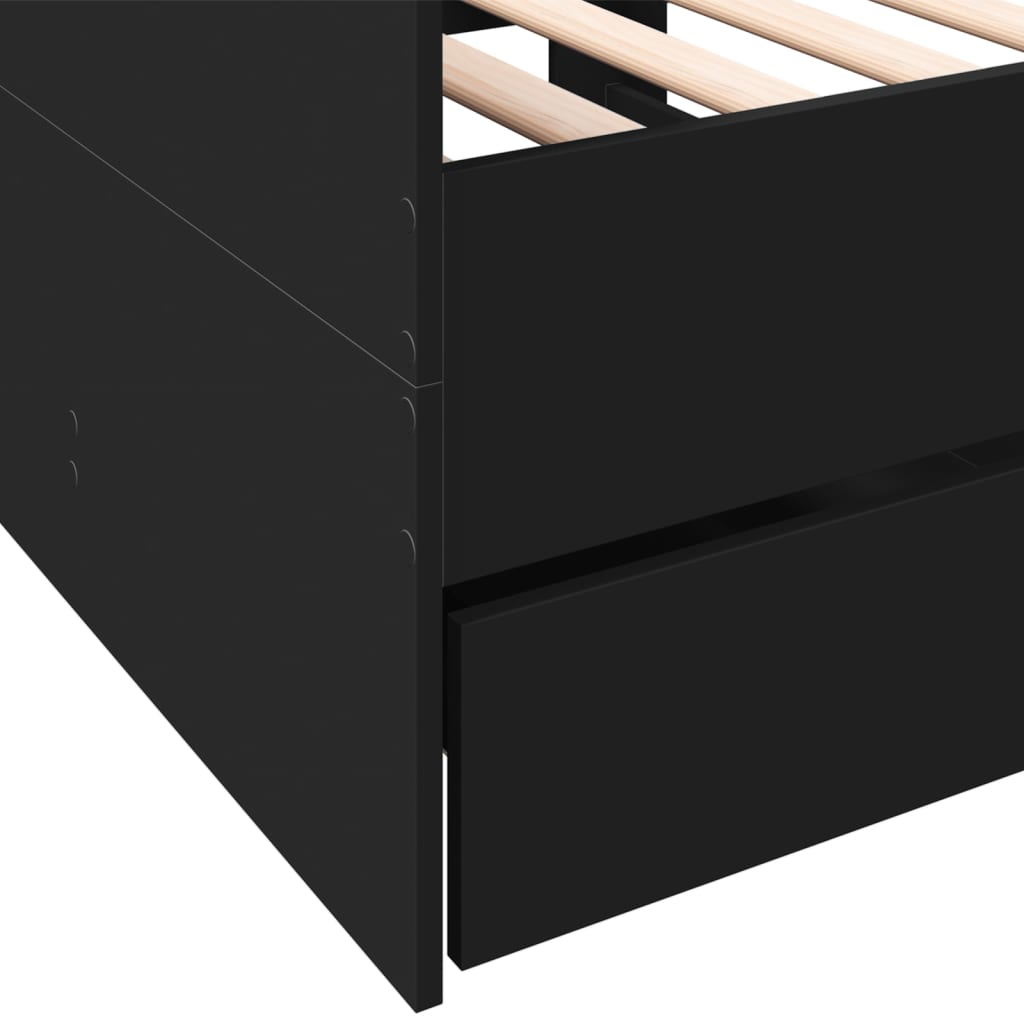 Slaapbank met lades 90x200 cm bewerkt hout zwart