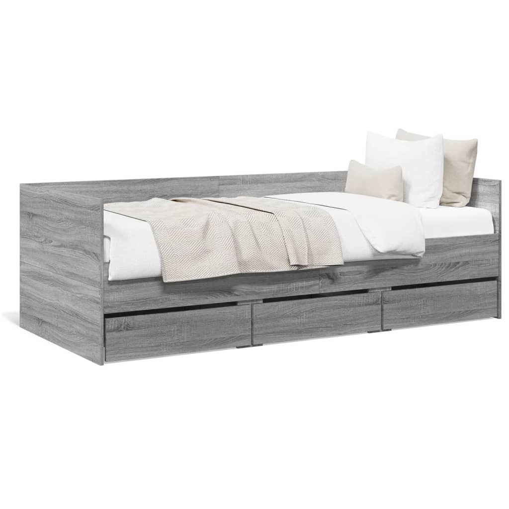 Slaapbank met lades 90x200 cm bewerkt hout grijs sonoma eiken Bedden & bedframes | Creëer jouw Trendy Thuis | Gratis bezorgd & Retour | Trendy.nl