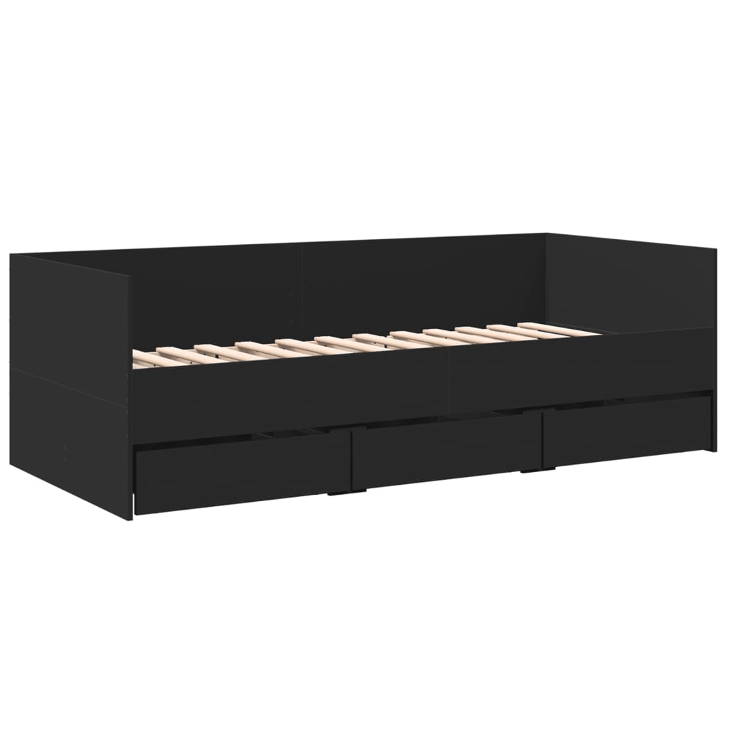 Slaapbank met lades 90x190 cm bewerkt hout zwart Bedden & bedframes | Creëer jouw Trendy Thuis | Gratis bezorgd & Retour | Trendy.nl