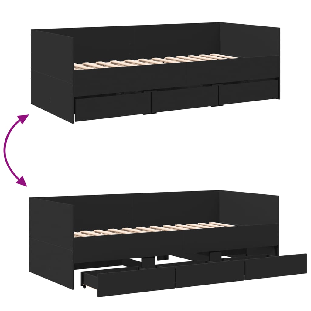 Slaapbank met lades 90x190 cm bewerkt hout zwart Bedden & bedframes | Creëer jouw Trendy Thuis | Gratis bezorgd & Retour | Trendy.nl