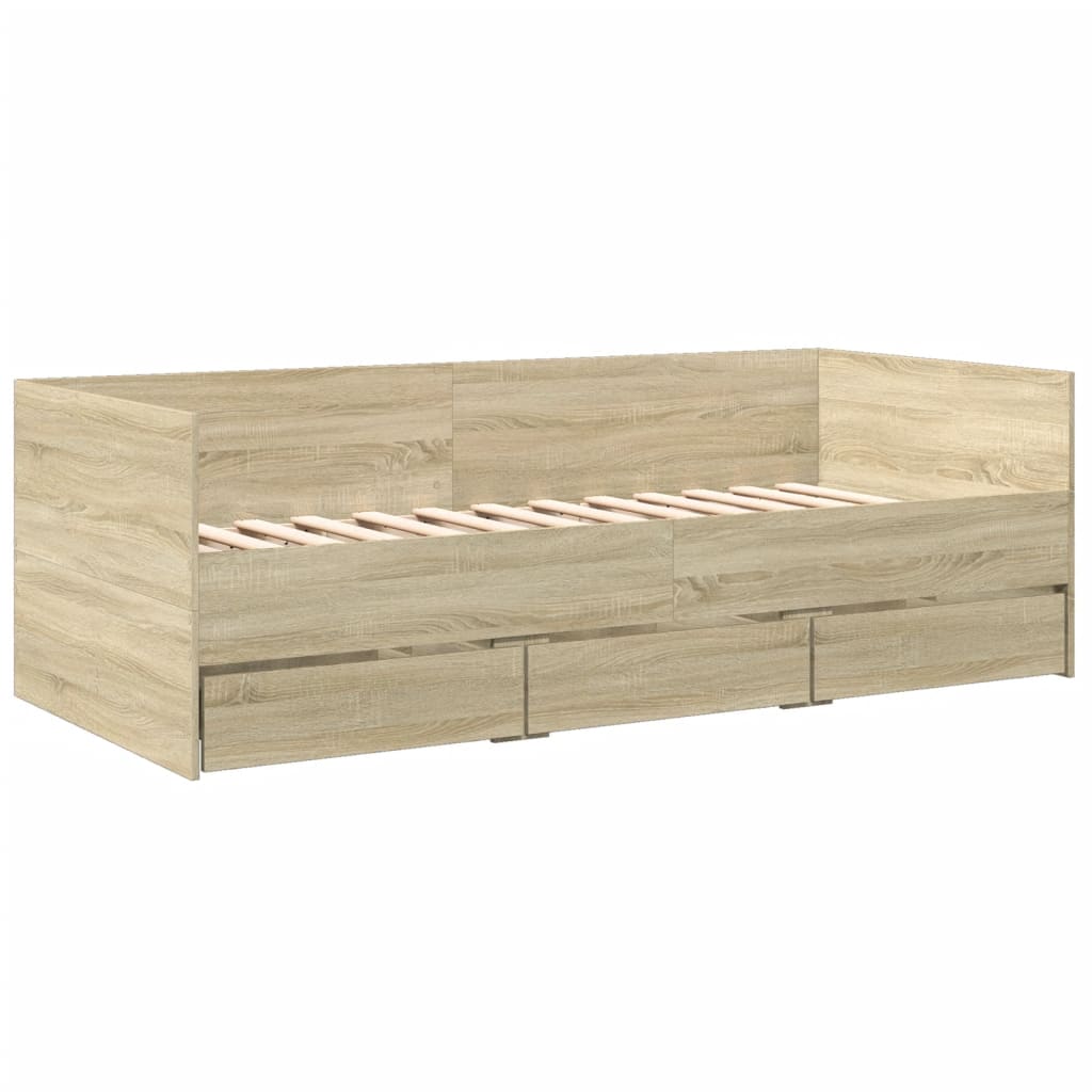 Slaapbank met lades 90x190 cm bewerkt hout sonoma eikenkleurig Bedden & bedframes | Creëer jouw Trendy Thuis | Gratis bezorgd & Retour | Trendy.nl