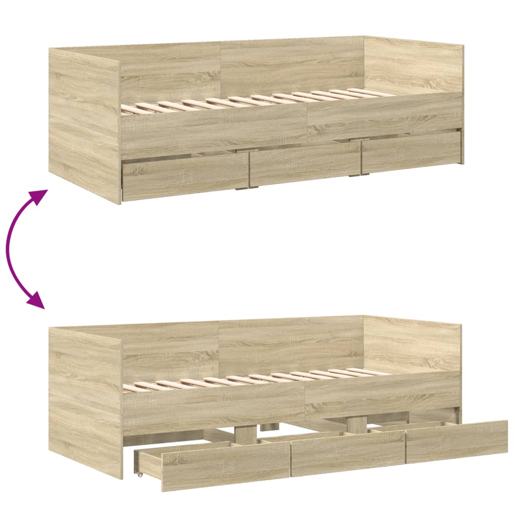 Slaapbank met lades 90x190 cm bewerkt hout sonoma eikenkleurig Bedden & bedframes | Creëer jouw Trendy Thuis | Gratis bezorgd & Retour | Trendy.nl